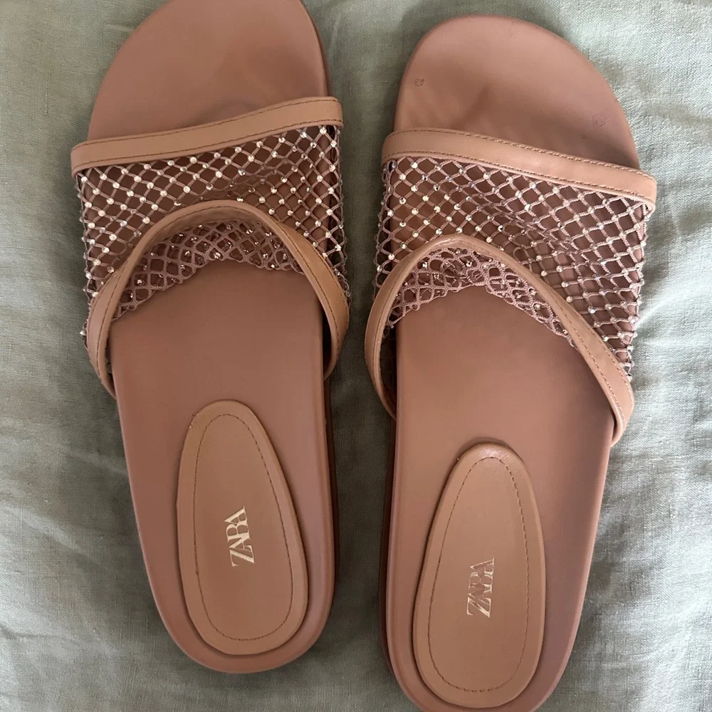 Zara Women's Brown Mesh Slide Sandals - Picture 1 of 3